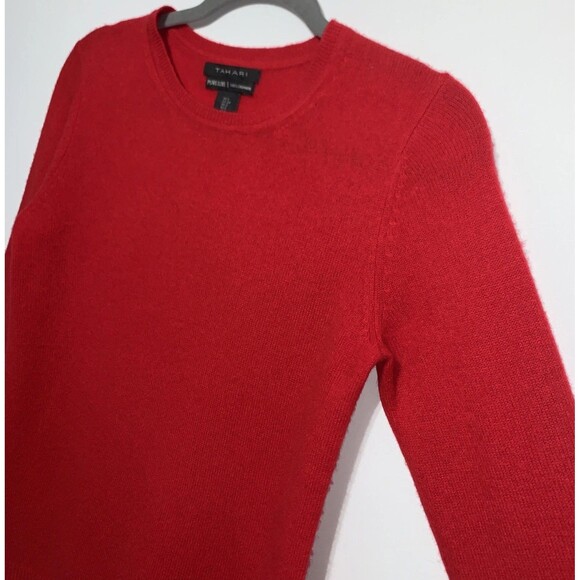 TAHARI Women's Cashmere Sweater Crew Neck Pullover Women Size Small Red Jumper - Picture 3 of 5